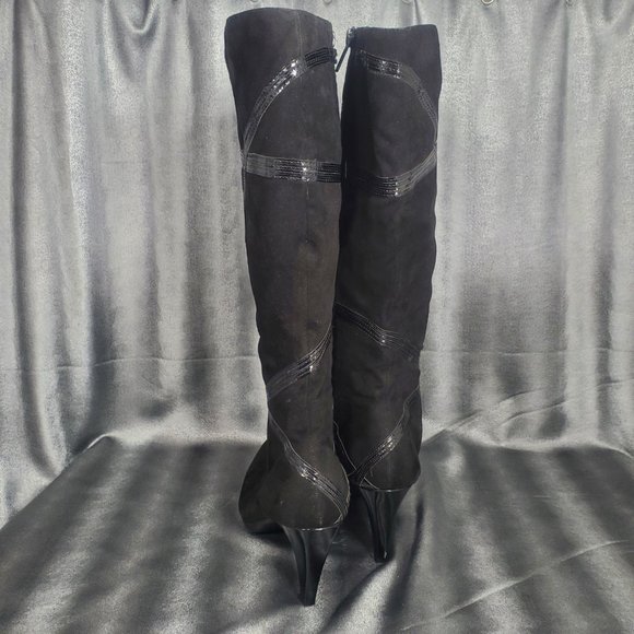 Impo Side Zip-up Mid-calf/Knee-hi Heels black Boots Santana Faux Suede Size 8.5M - Picture 8 of 15